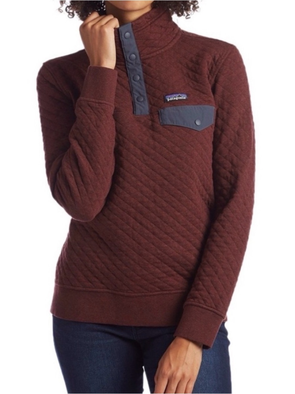 Patagonia Quilted Snap-T Pullover Sweatshirt Size M Organic Cotton Maroon